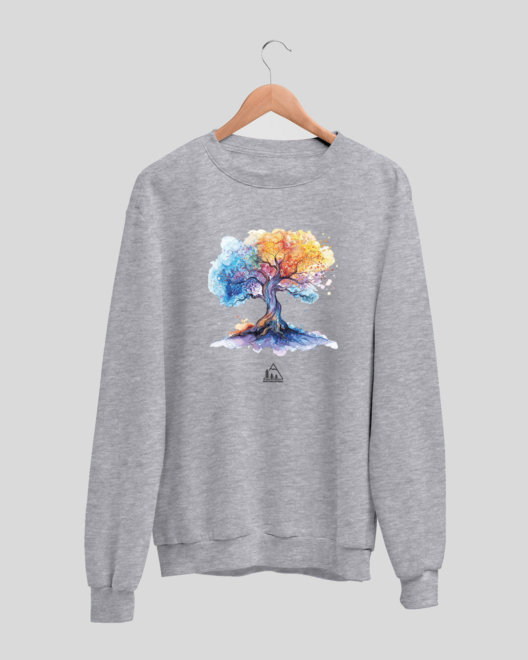 Polerón polo con diseño de árbol de la vida, conexión con la naturaleza chilena, color gris claro - Nativaustral