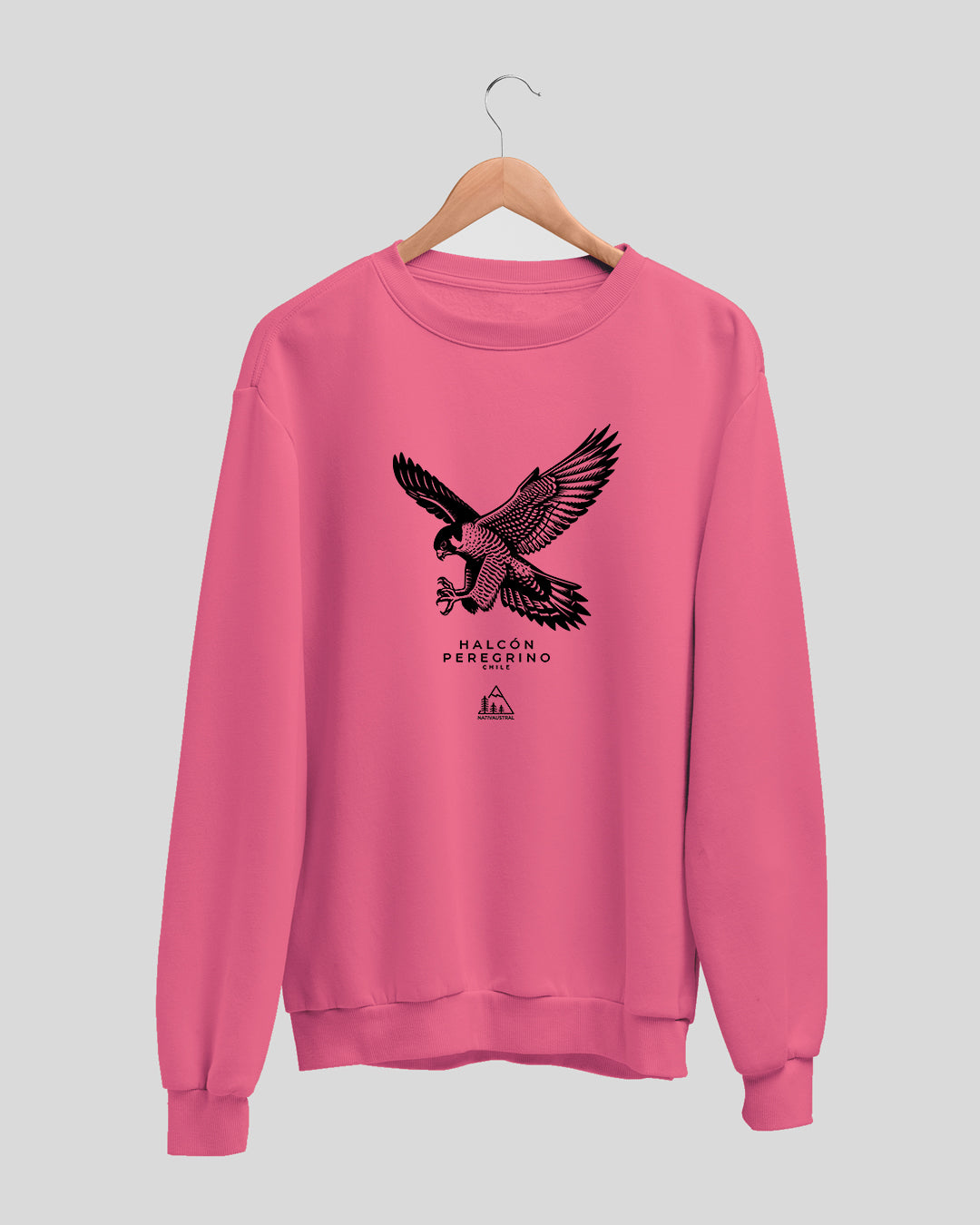Polerón polo con diseño de halcón peregrino, ave rapaz nativa de Chile, color fucsia claro - Nativaustral