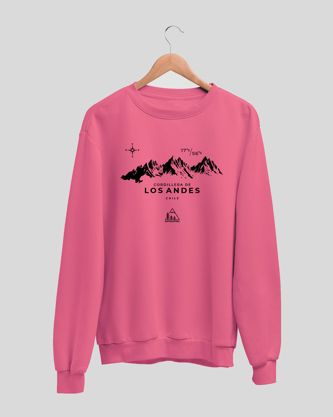 Polerón polo con diseño de cordillera de los Andes, paisaje chileno, color fucsia claro - Nativaustral