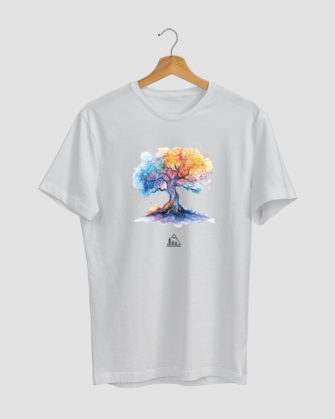 Polera con diseño de árbol de la vida, conexión con la naturaleza chilena, color blanca - Nativaustral
