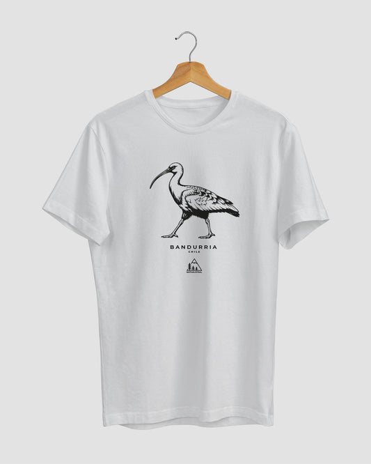 Polera con diseño de bandurria, ave nativa de Chile, color blanca - Nativaustral