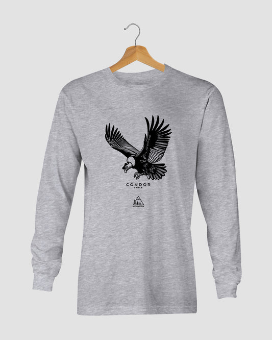 Polera manga larga con diseño de cóndor andino, símbolo de Chile, color gris claro - Nativaustral
