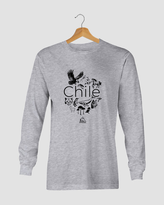 Polera manga larga con diseño de fauna nativa chilena, distintas especies nativas de Chile - Nativaustral