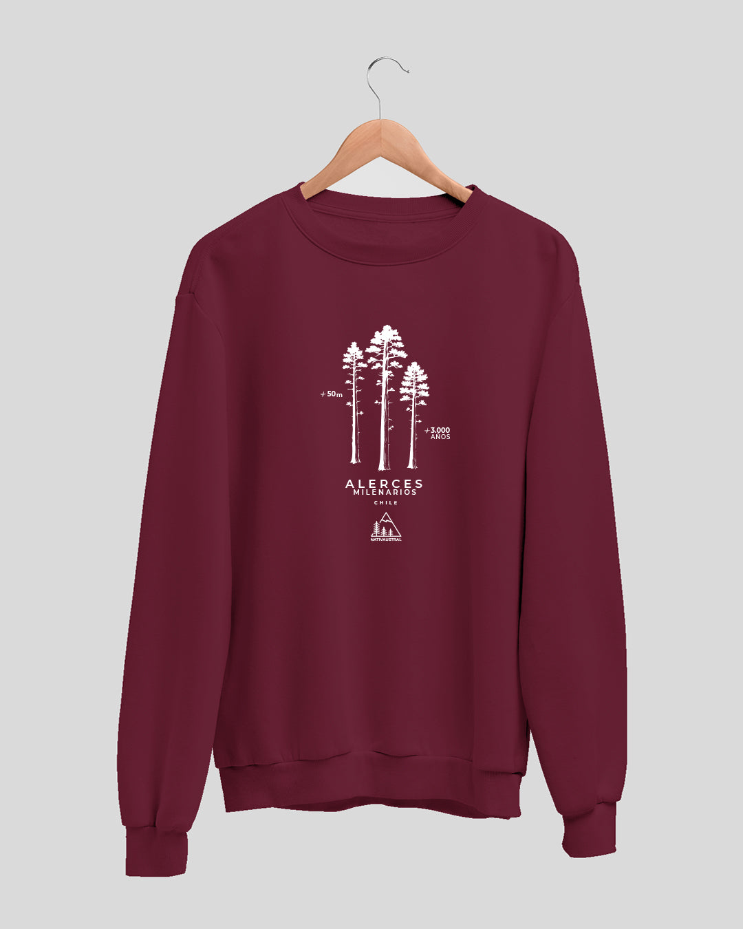 Polerón polo con diseño de alerce, árbol milenario nativo del sur de Chile, color burdeo - Nativaustral