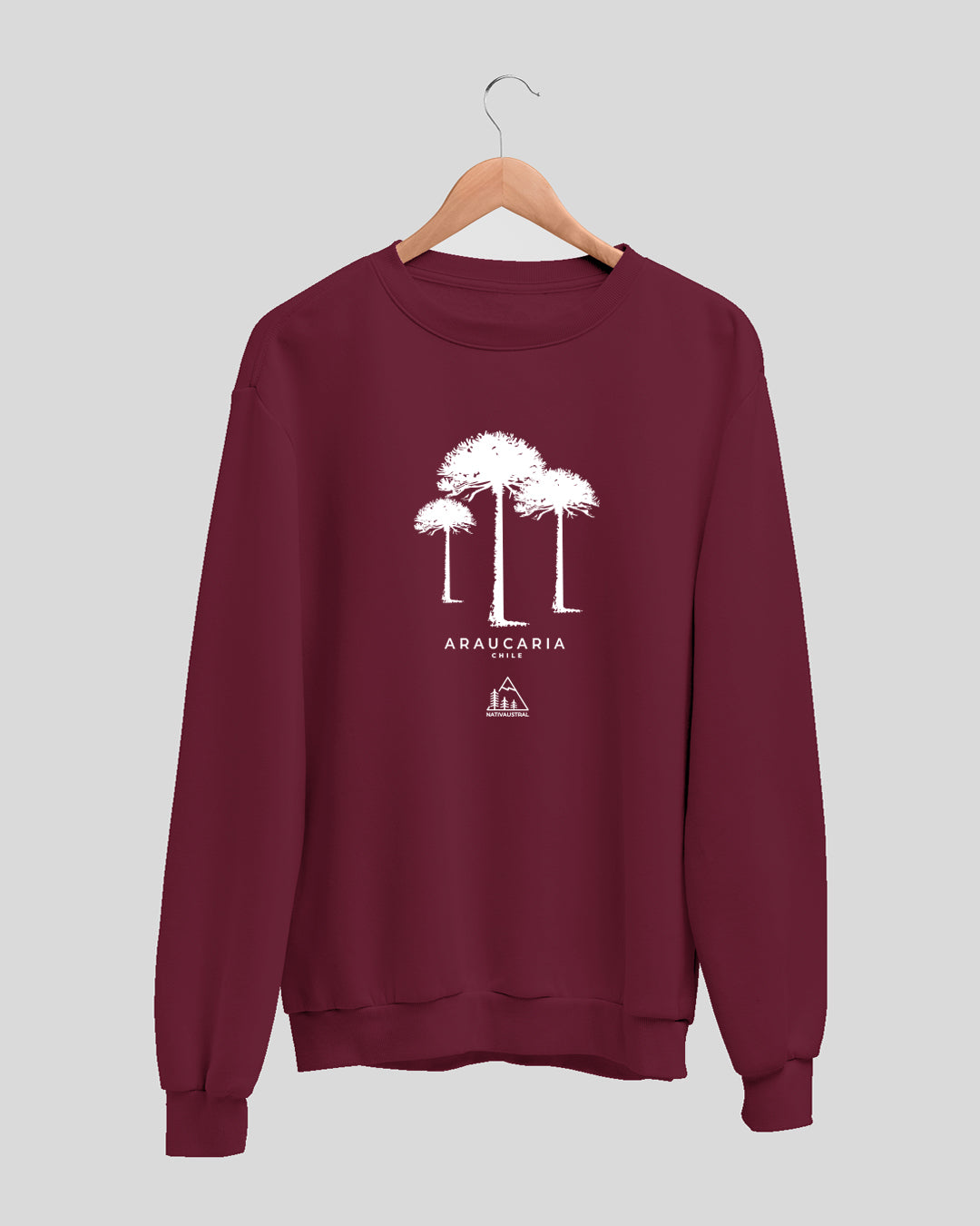 Polerón polo con diseño de araucaria, árbol sagrado del pueblo mapuche, color burdeo - Nativaustral