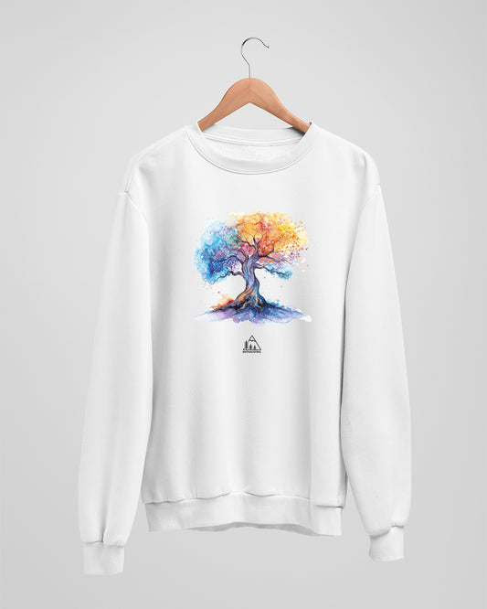 Polerón polo con diseño de árbol de la vida, conexión con la naturaleza chilena, color blanco - Nativaustral