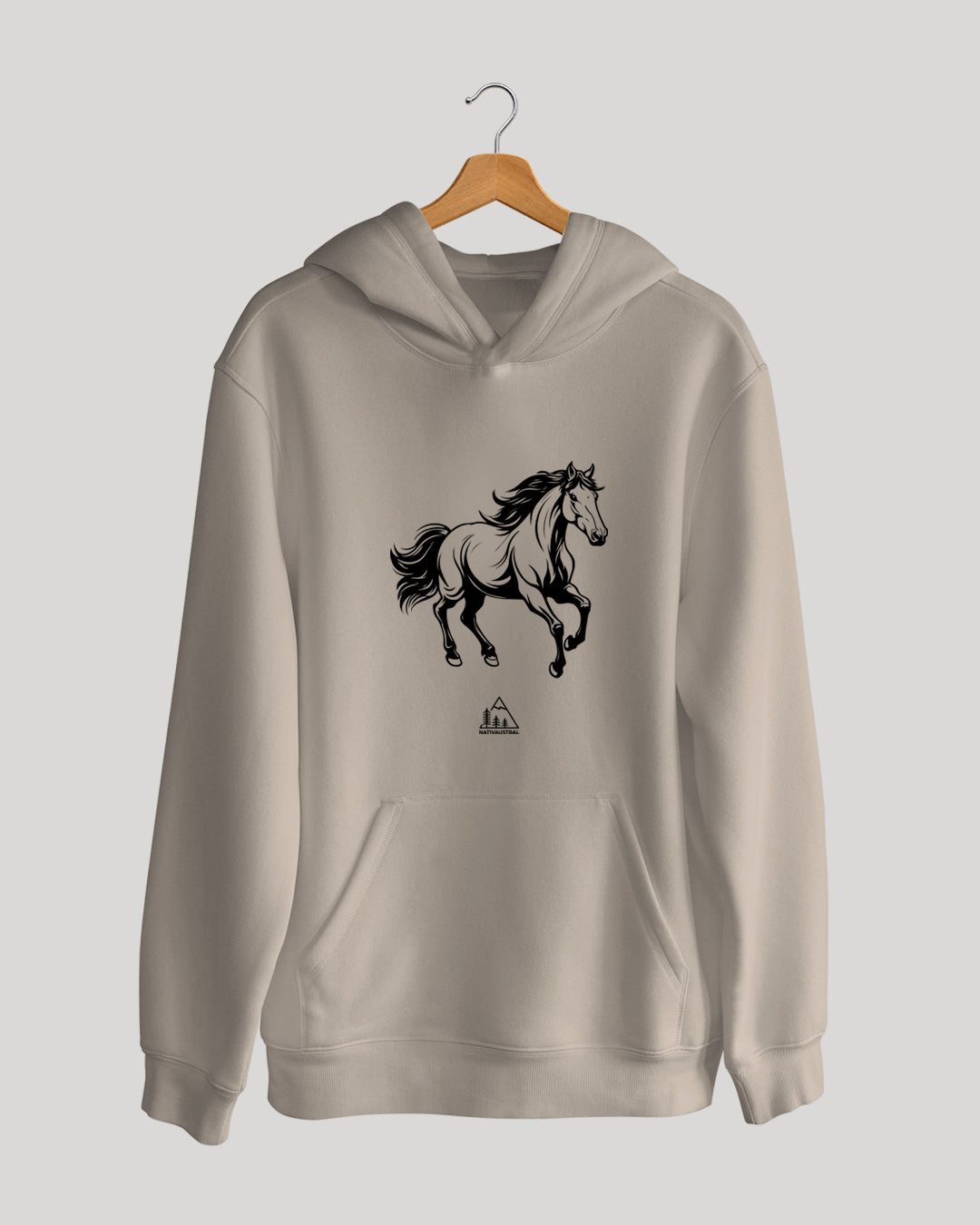 Polerón canguro con diseño de caballo, presente en el campo y paisaje chileno, color beige - Nativaustral