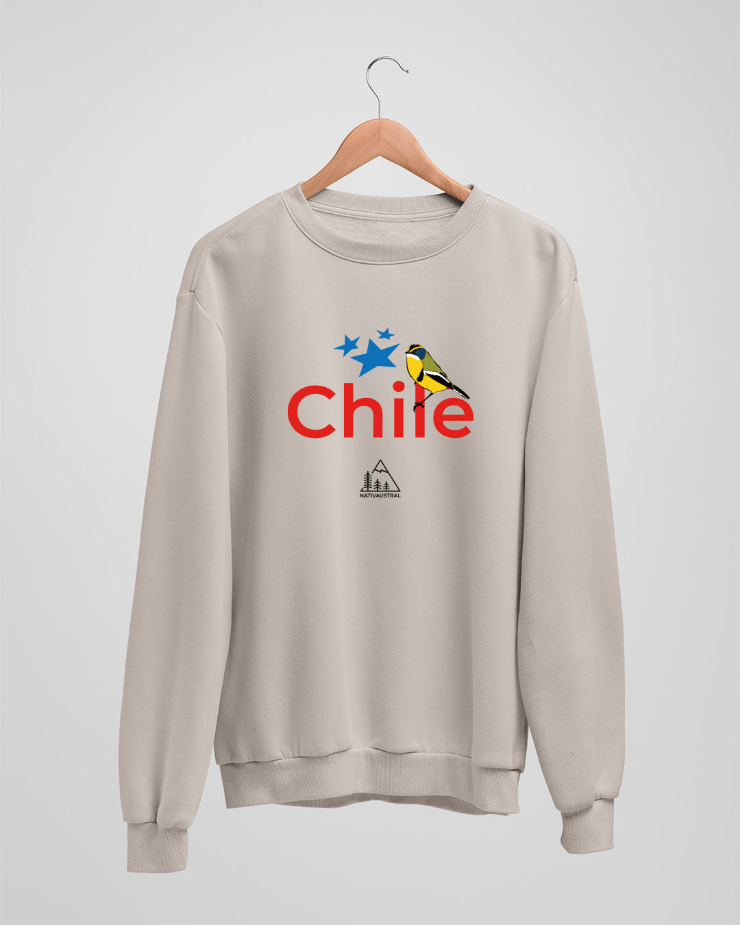 Polerón polo con diseño de naturaleza chilena, naturaleza y fauna de Chile, color beige - Nativaustral