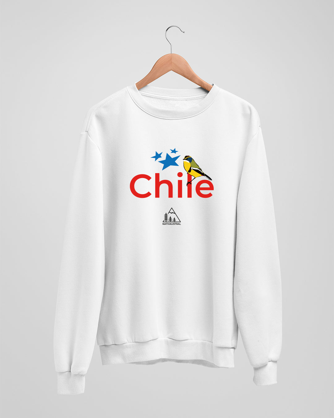 Polerón polo con diseño de naturaleza chilena, naturaleza y fauna de Chile, color blanco - Nativaustral
