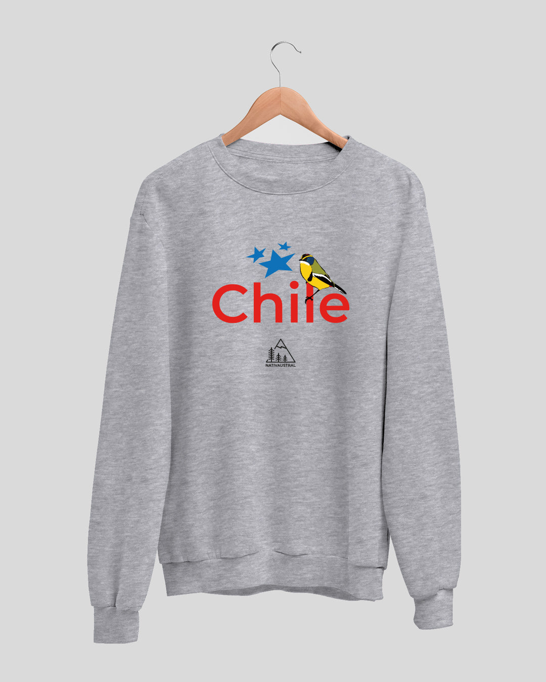 Polerón polo con diseño de naturaleza chilena, naturaleza y fauna de Chile, color gris claro - Nativaustral