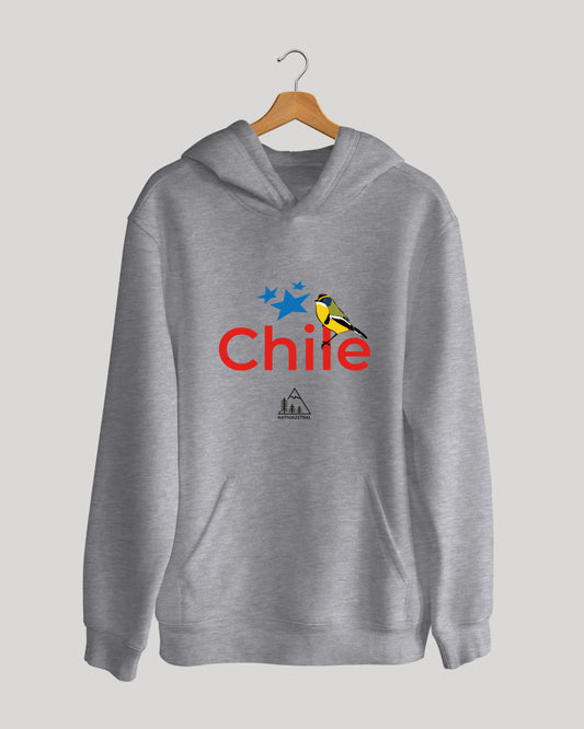 Polerón canguro con diseño de naturaleza chilena, naturaleza y fauna de Chile, color gris claro - Nativaustral