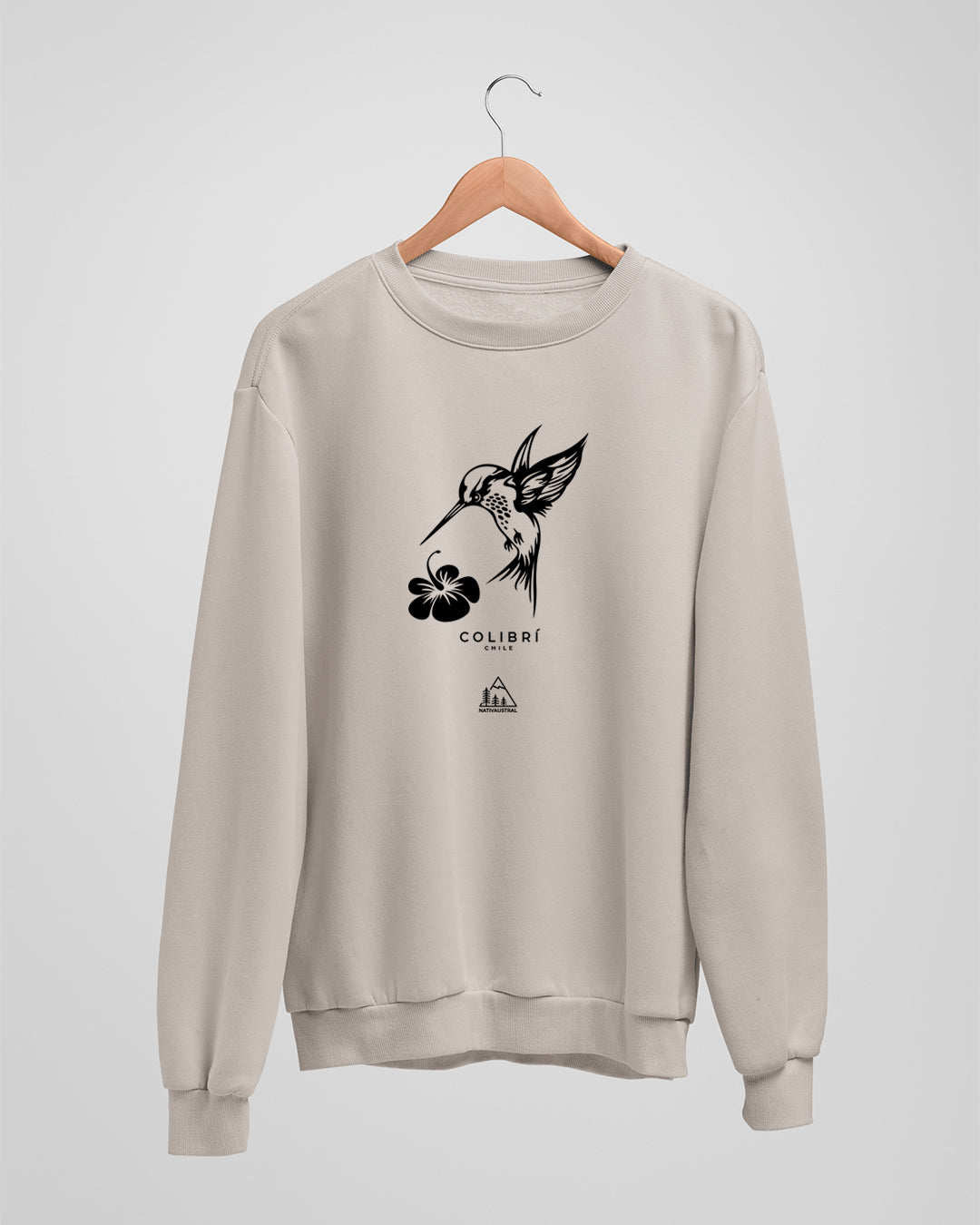 Polerón polo con diseño de colibrí, ave nativa de Chile, color beige - Nativaustral