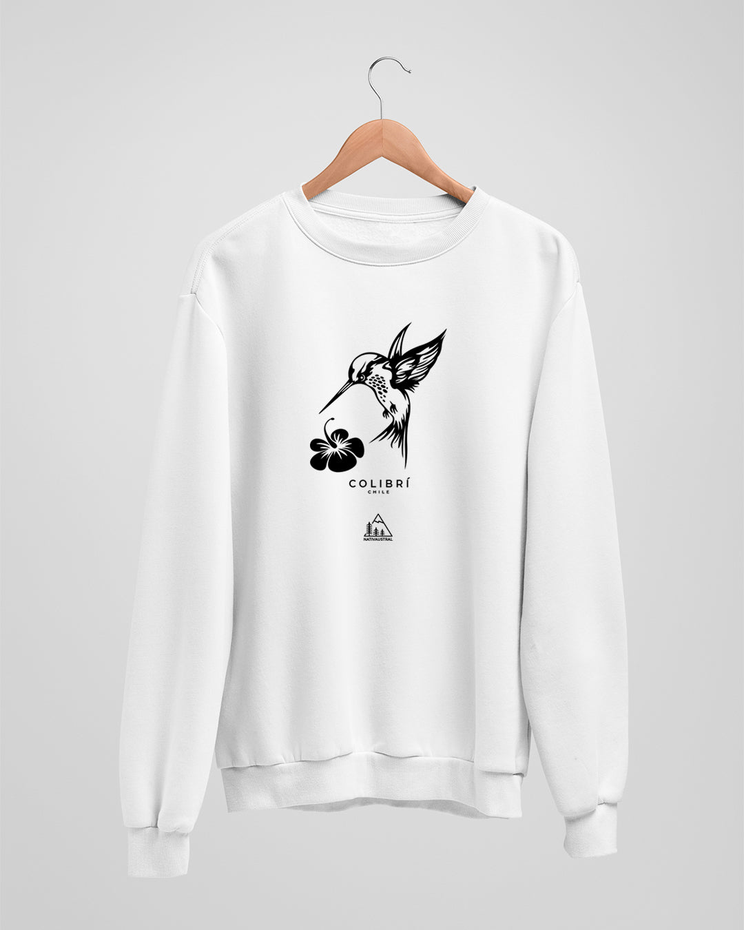 Polerón polo con diseño de colibrí, ave nativa de Chile, color blanco - Nativaustral