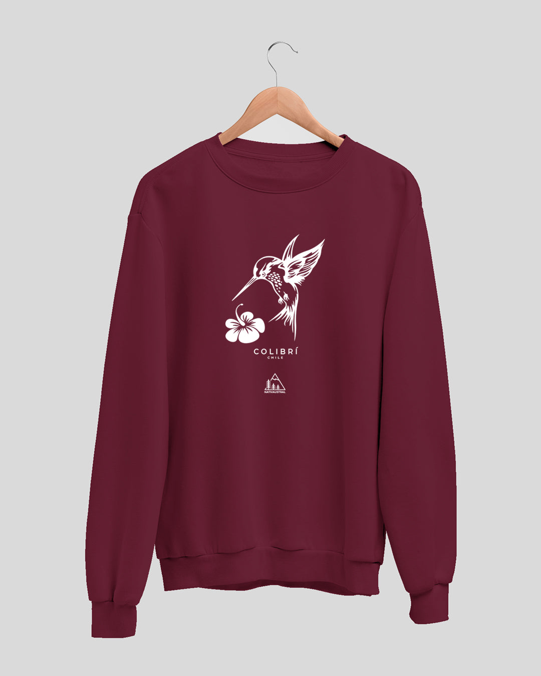 Polerón polo con diseño de colibrí, ave nativa de Chile, color burdeo - Nativaustral