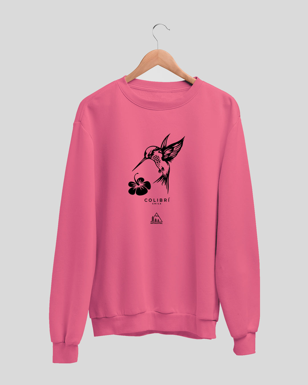 Polerón polo con diseño de colibrí, ave nativa de Chile, color fucsia claro - Nativaustral