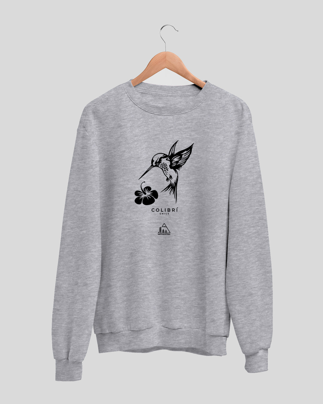 Polerón polo con diseño de colibrí, ave nativa de Chile, color gris claro - Nativaustral