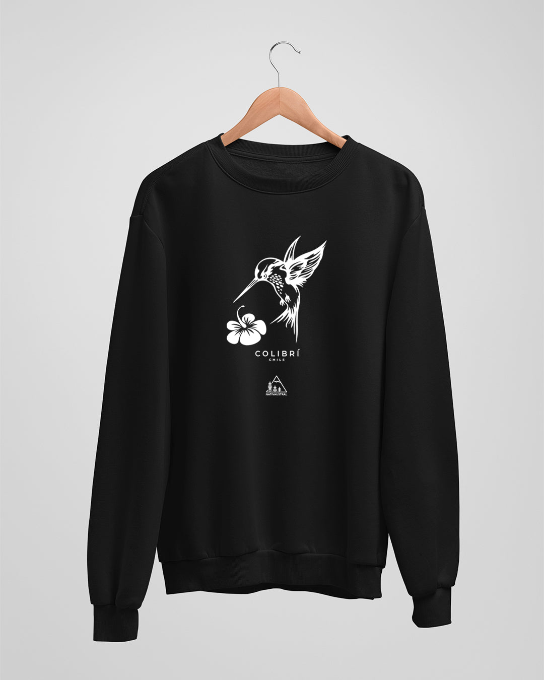 Polerón polo con diseño de colibrí, ave nativa de Chile, color negro - Nativaustral
