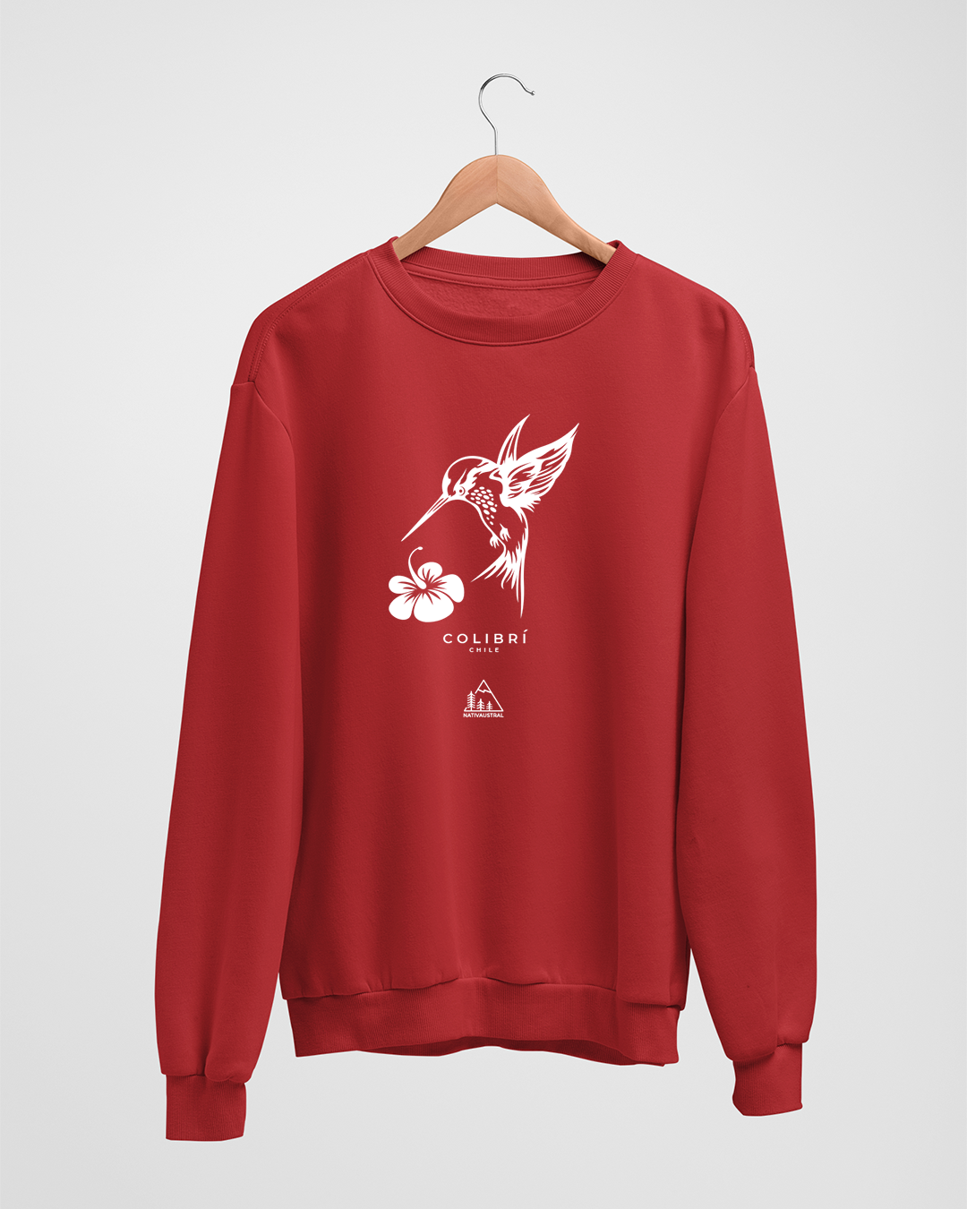 Polerón polo con diseño de colibrí, ave nativa de Chile, color rojo - Nativaustral