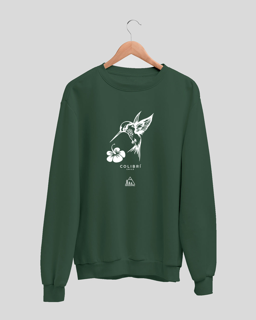 Polerón polo con diseño de colibrí, ave nativa de Chile, color verde bosque - Nativaustral