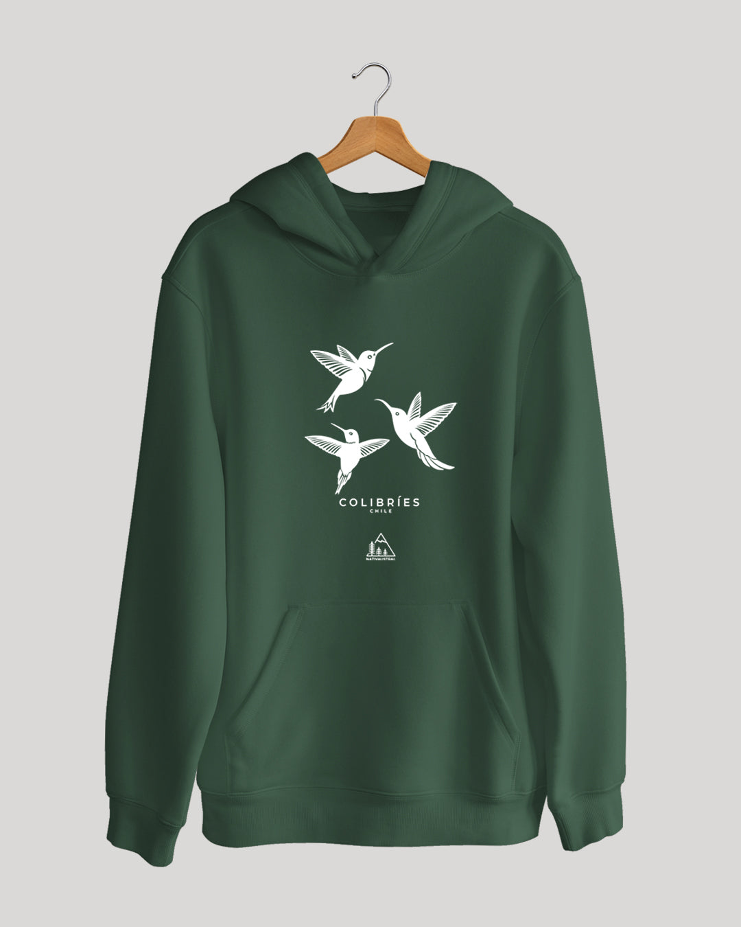 Polerón canguro con diseño de colibríes, aves nativas de Chile - Nativaustral