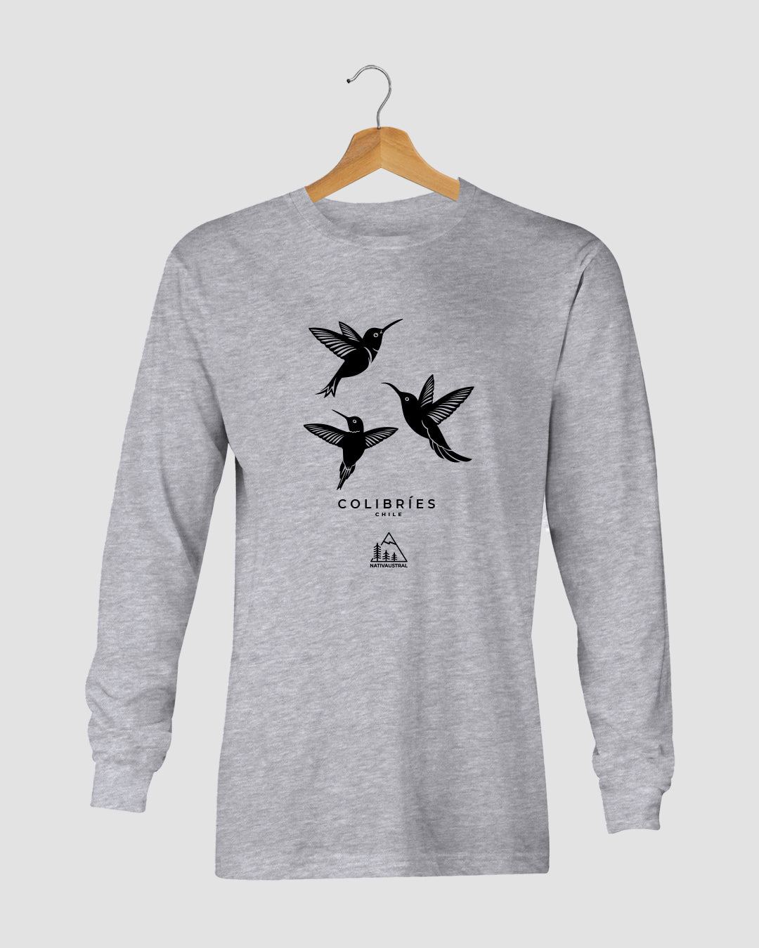 Polera manga larga con diseño de colibríes, aves nativas de Chile - Nativaustral