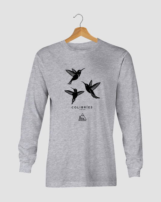 Polera manga larga con diseño de colibríes, aves nativas de Chile - Nativaustral