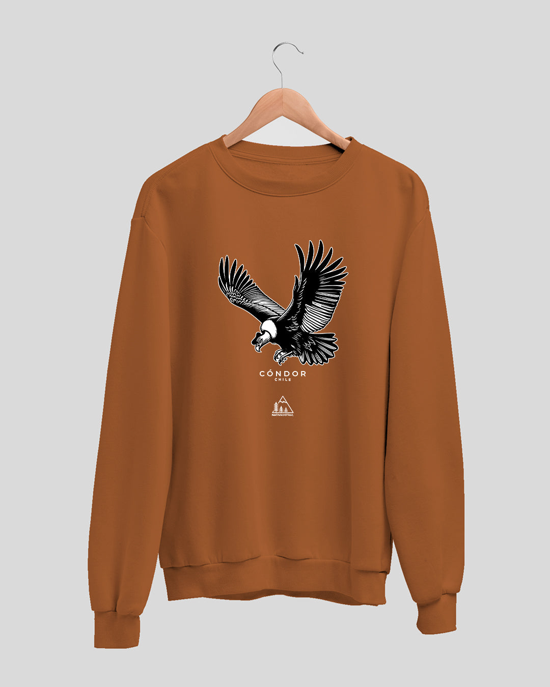 Polerón polo con diseño de cóndor andino, símbolo de Chile, color alerce - Nativaustral
