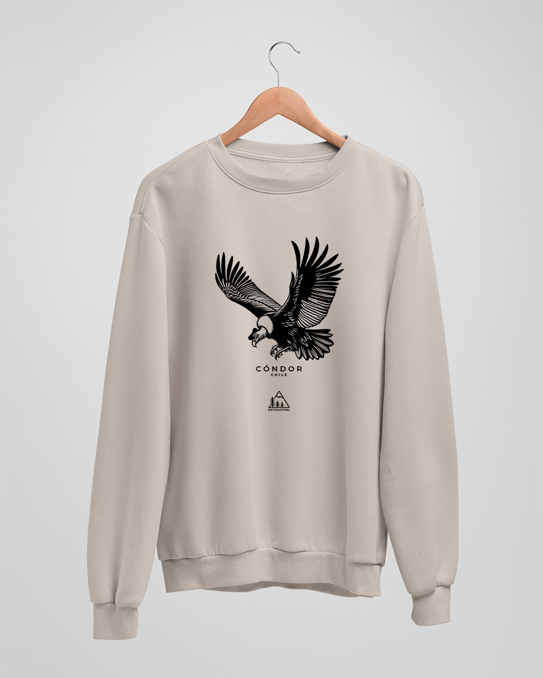 Polerón polo con diseño de cóndor andino, símbolo de Chile, color beige - Nativaustral
