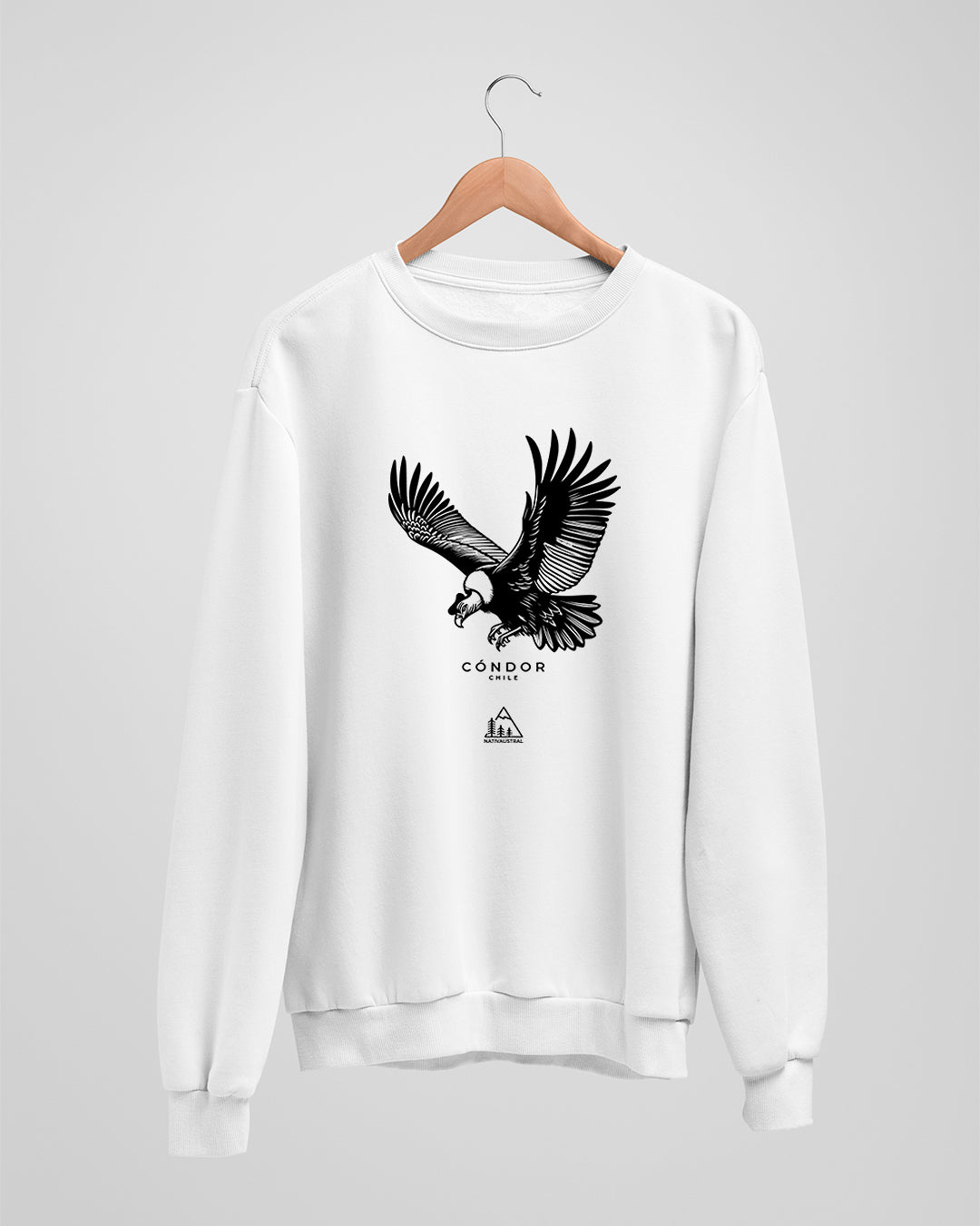 Polerón polo con diseño de cóndor andino, símbolo de Chile, color blanco - Nativaustral