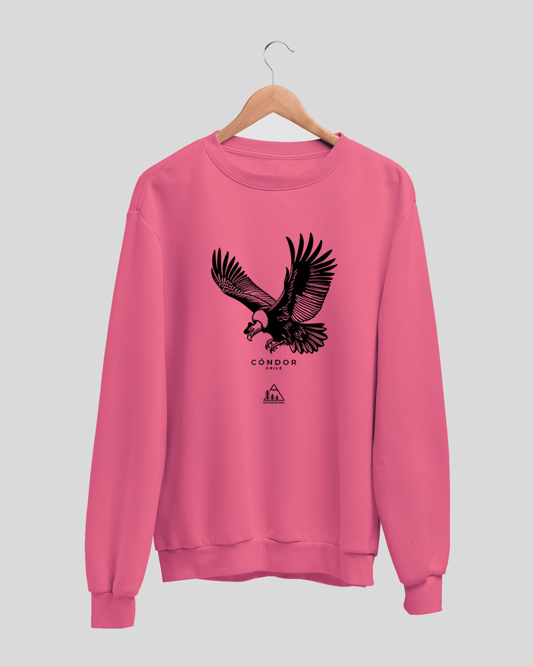 Polerón polo con diseño de cóndor andino, símbolo de Chile, color fucsia claro - Nativaustral