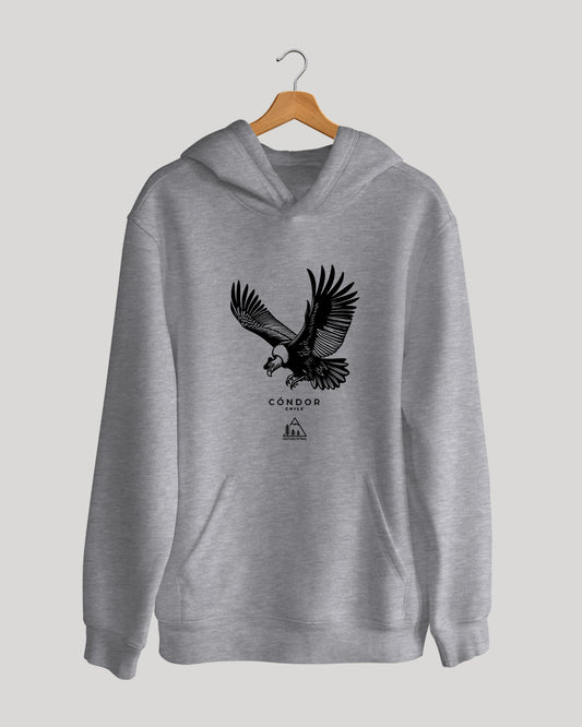Polerón canguro con diseño de cóndor andino, símbolo de Chile, color gris claro - Nativaustral