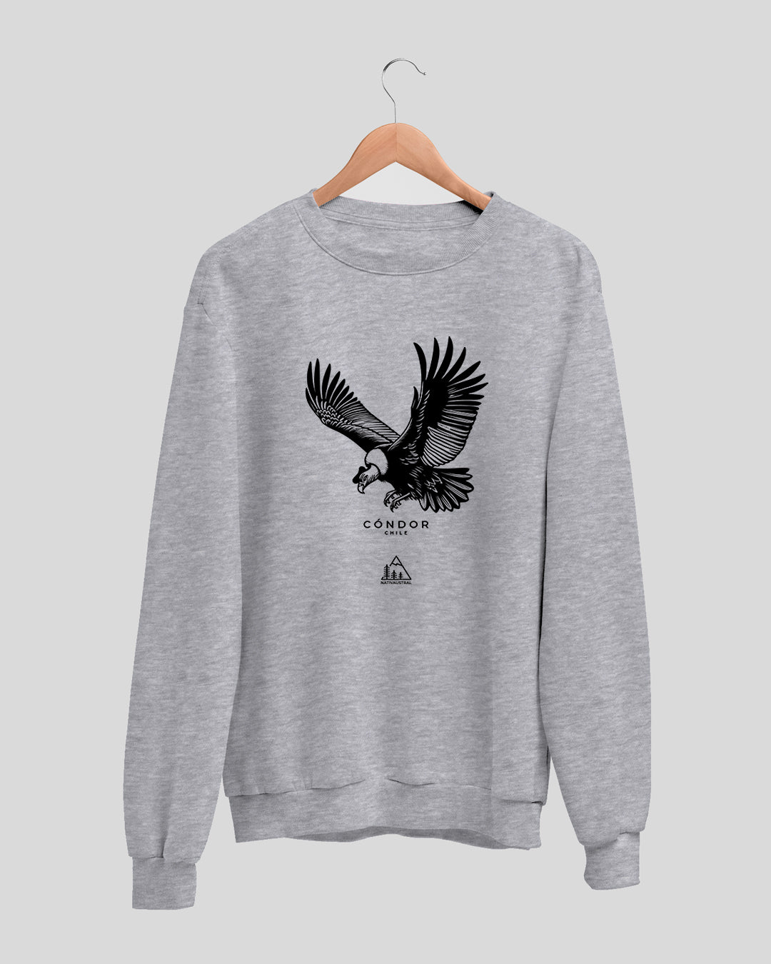 Polerón polo con diseño de cóndor andino, símbolo de Chile, color gris claro - Nativaustral