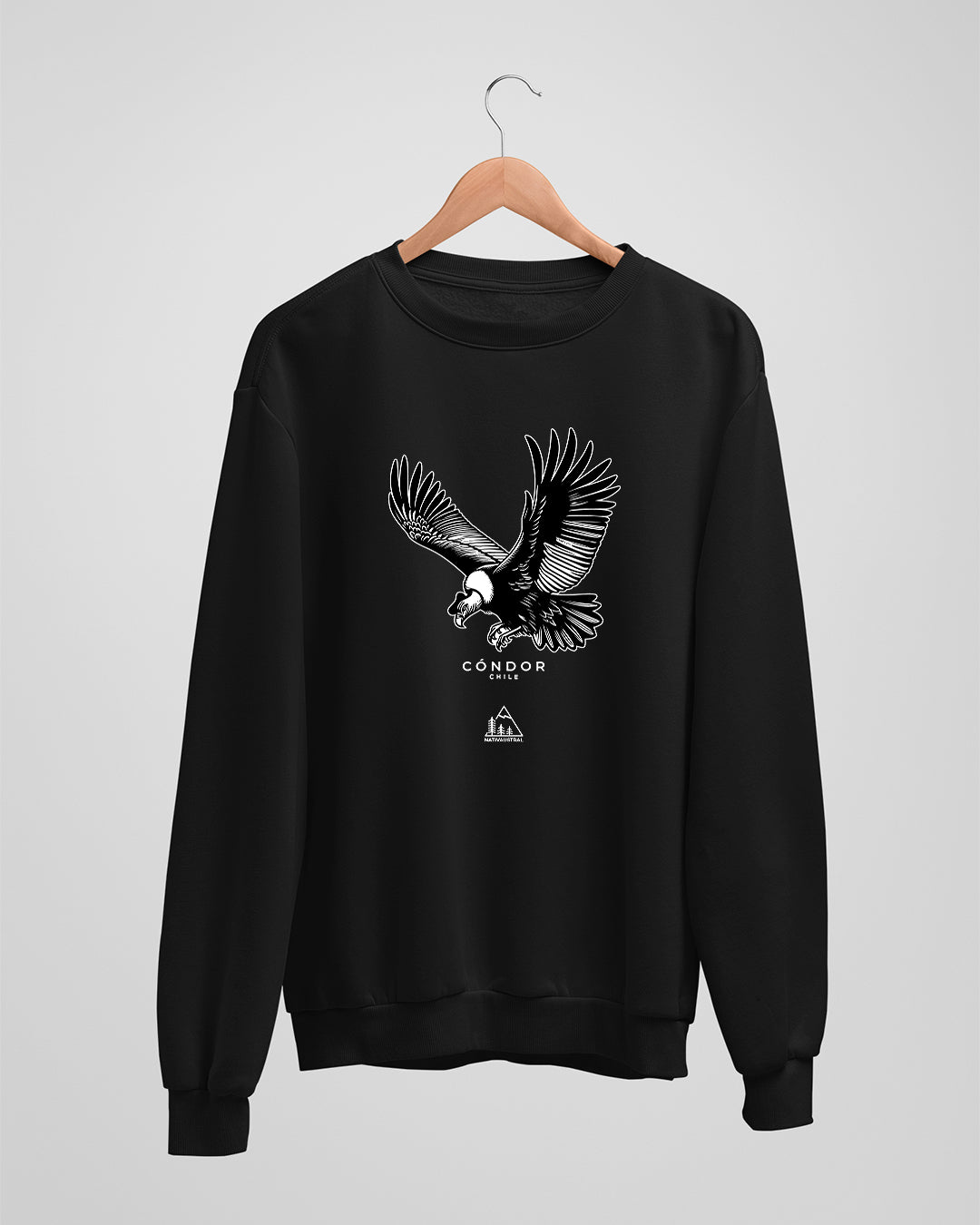 Polerón polo con diseño de cóndor andino, símbolo de Chile, color negro - Nativaustral