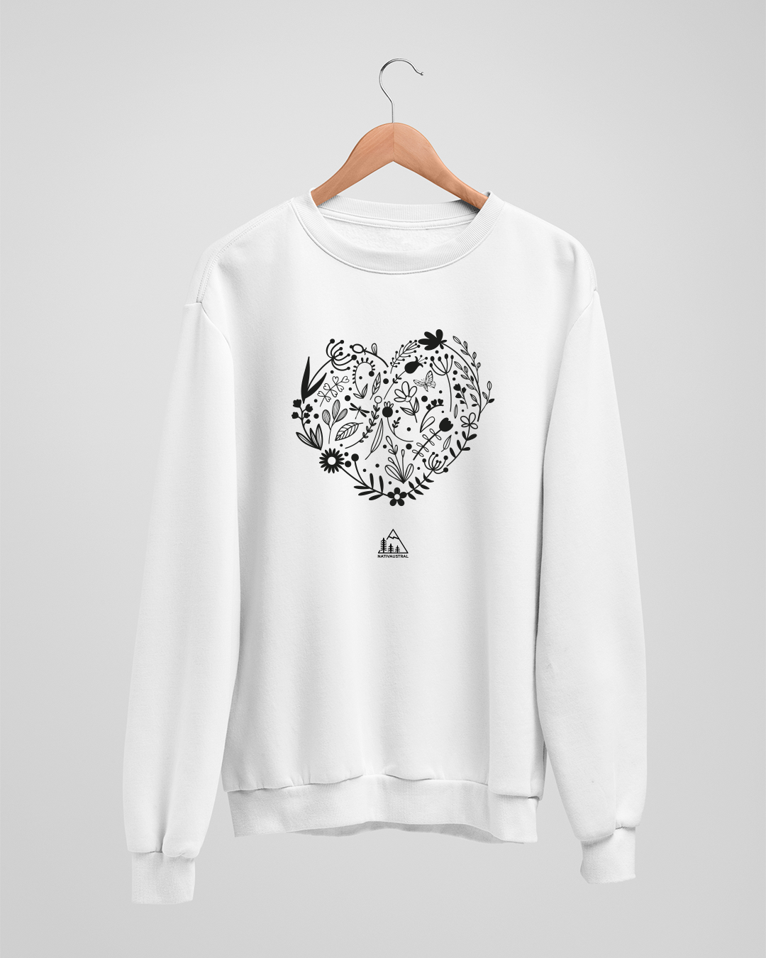 Polerón polo con diseño de corazón de la naturaleza, amor por la naturaleza chilena, color blanco - Nativaustral