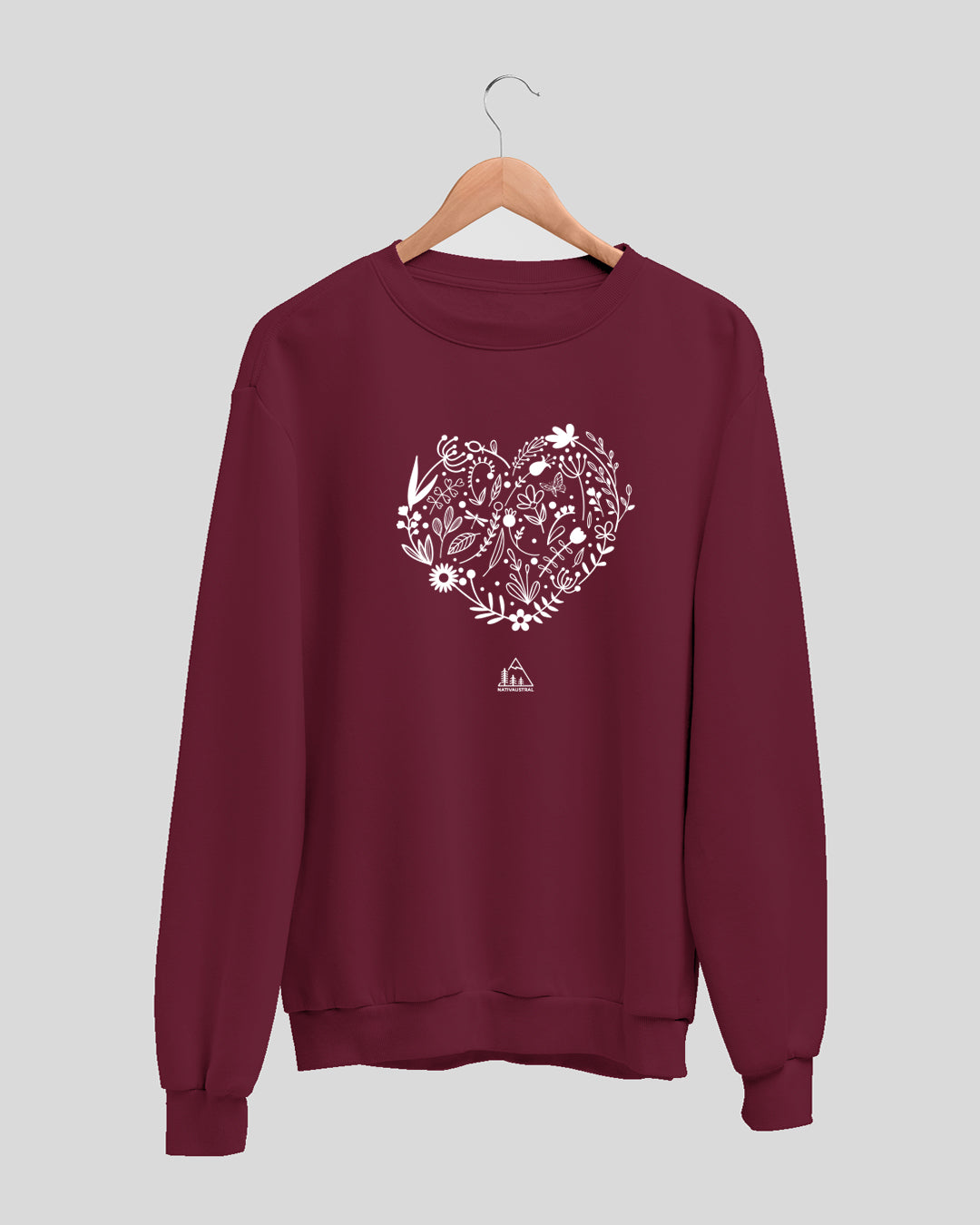 Polerón polo con diseño de corazón de la naturaleza, amor por la naturaleza chilena, color burdeo - Nativaustral