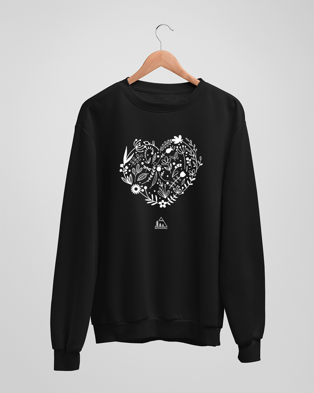 Polerón polo con diseño de corazón de la naturaleza, amor por la naturaleza chilena, color negro - Nativaustral