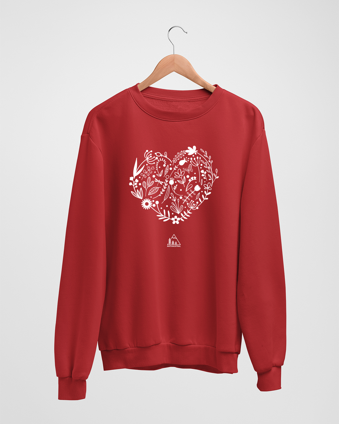 Polerón polo con diseño de corazón de la naturaleza, amor por la naturaleza chilena, color rojo - Nativaustral