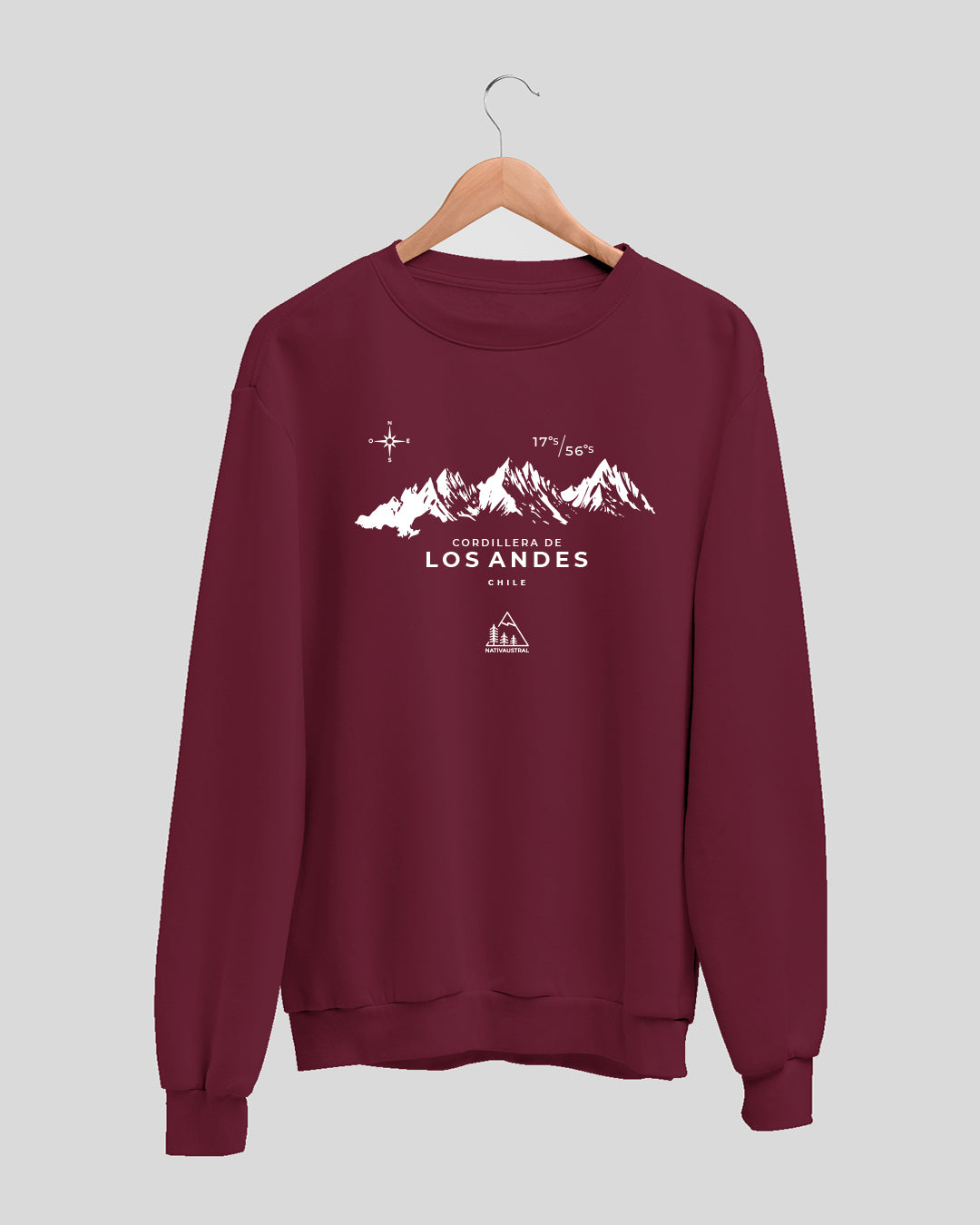 Polerón polo con diseño de cordillera de los Andes, paisaje chileno, color burdeo - Nativaustral