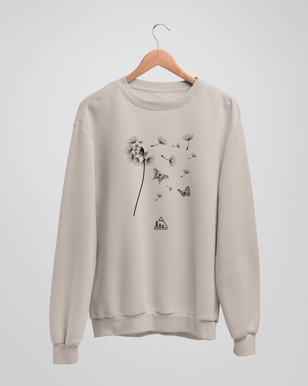 Polerón polo con diseño de diente de león, flor silvestre de Chile, símbolo de libertad, color beige - Nativaustral