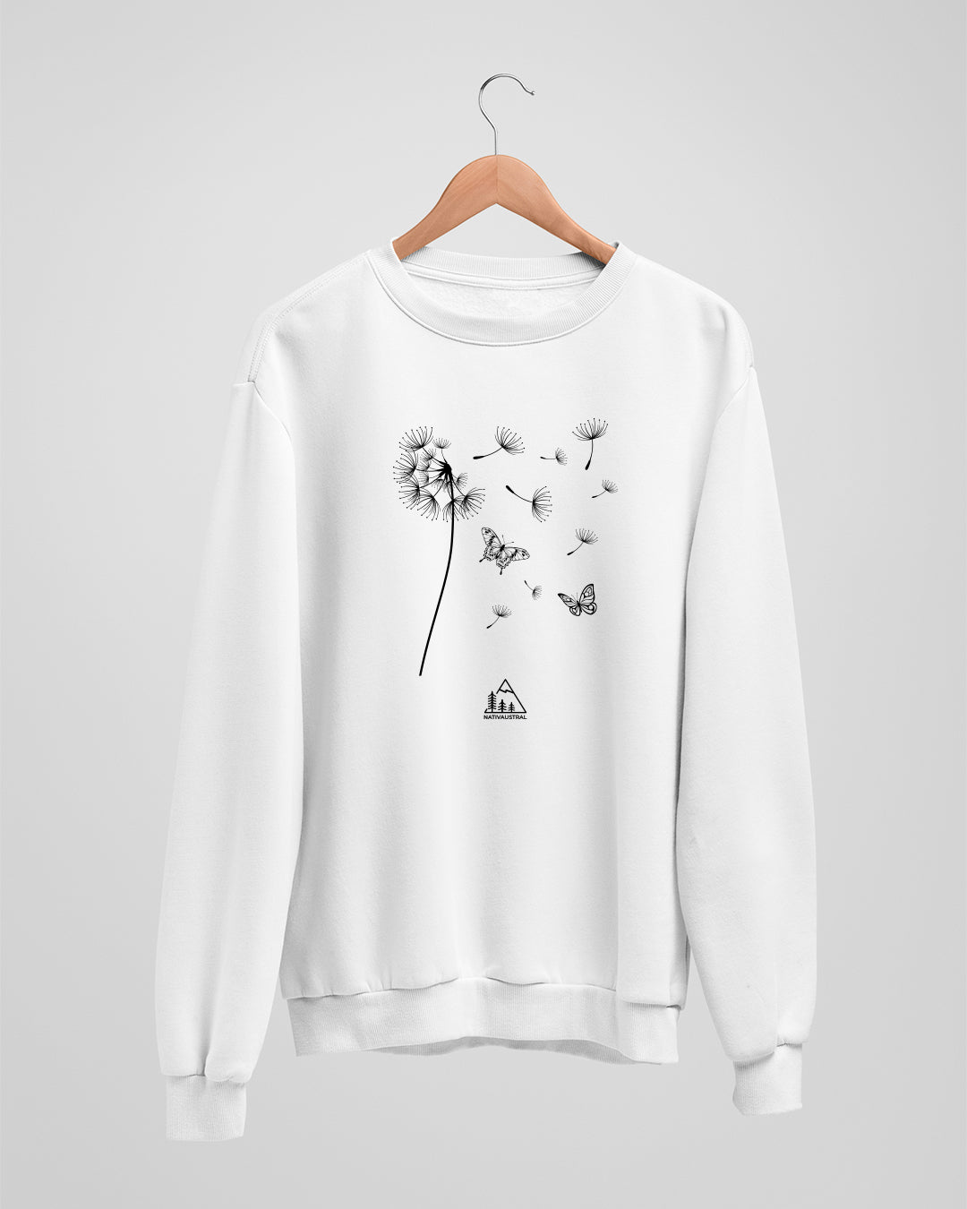 Polerón polo con diseño de diente de león, flor silvestre de Chile, símbolo de libertad, color blanco - Nativaustral