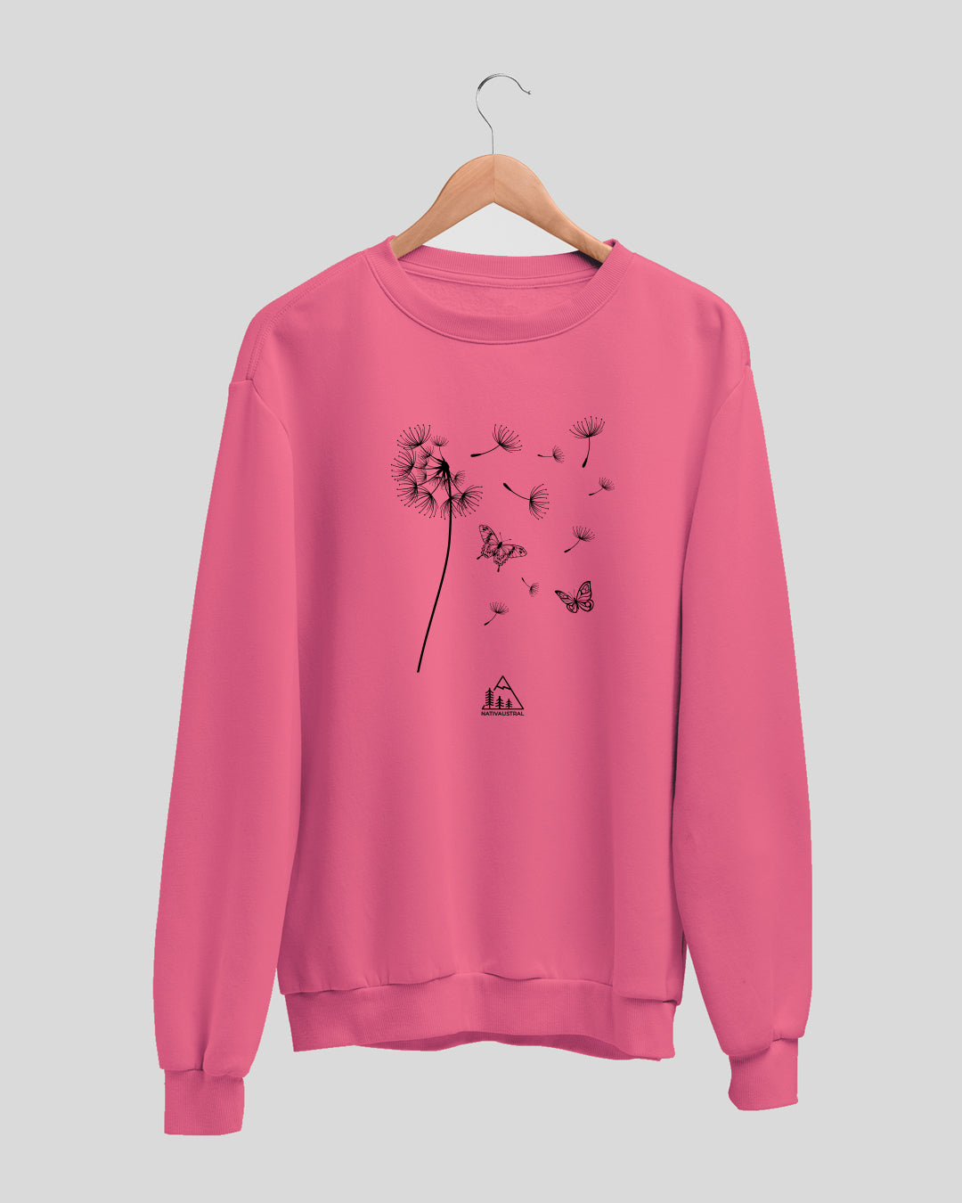 Polerón polo con diseño de diente de león, flor silvestre de Chile, símbolo de libertad, color fucsia claro - Nativaustral