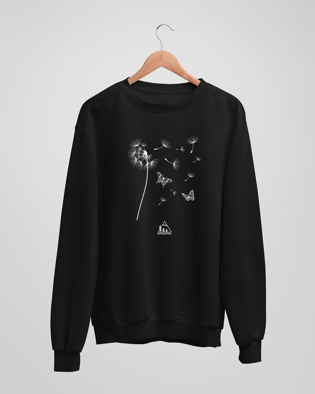 Polerón polo con diseño de diente de león, flor silvestre de Chile, símbolo de libertad, color negro - Nativaustral