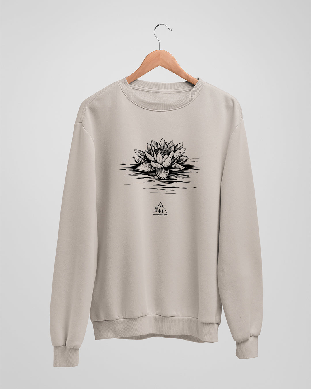 Polerón polo con diseño de flor de loto, naturaleza y espiritualidad, símbolo de pureza, color beige - Nativaustral