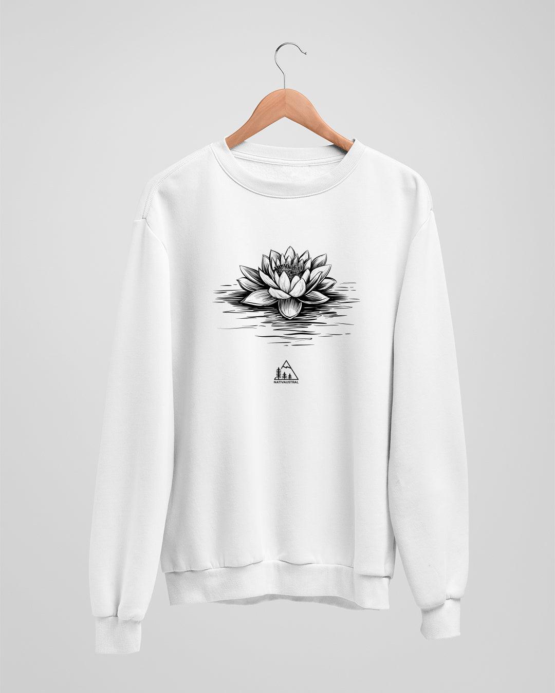 Polerón polo con diseño de flor de loto, naturaleza y espiritualidad, símbolo de pureza, color blanco - Nativaustral