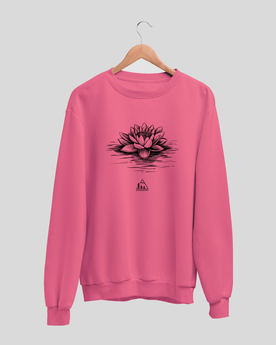 Polerón polo con diseño de flor de loto, naturaleza y espiritualidad, símbolo de pureza, color fucsia claro - Nativaustral
