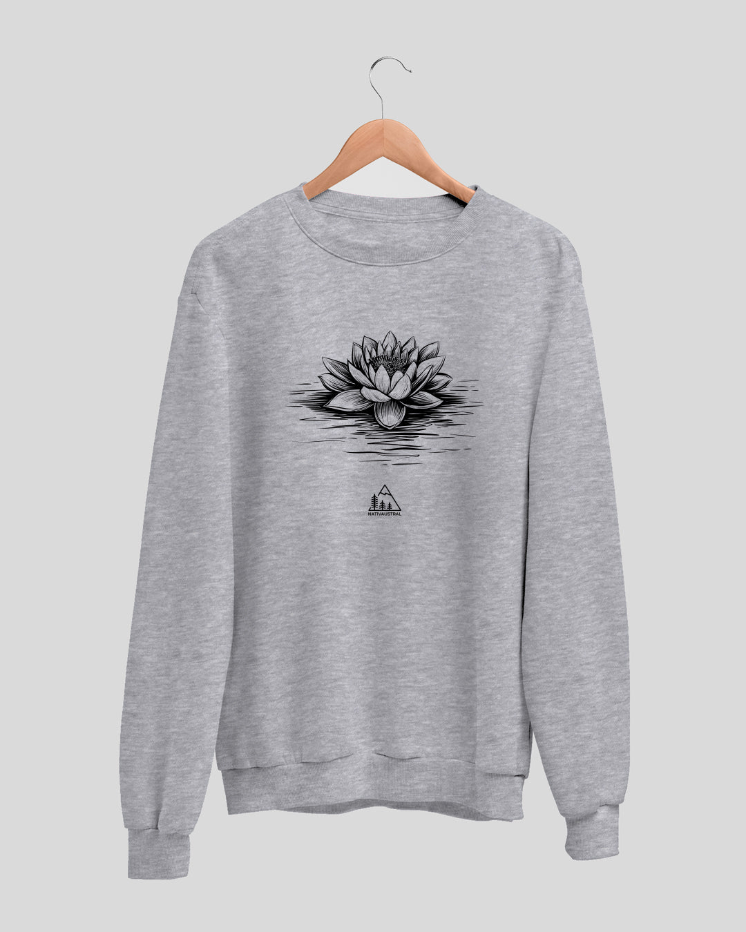 Polerón polo con diseño de flor de loto, naturaleza y espiritualidad, símbolo de pureza, color gris claro - Nativaustral