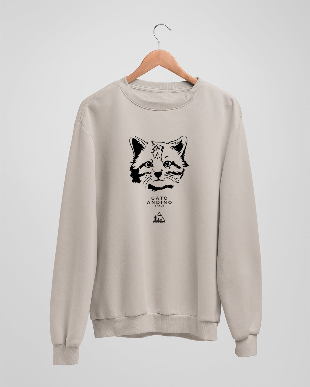 Polerón polo con diseño de gato andino, felino nativo de la cordillera andina, especie amenazada, color beige - Nativaustral