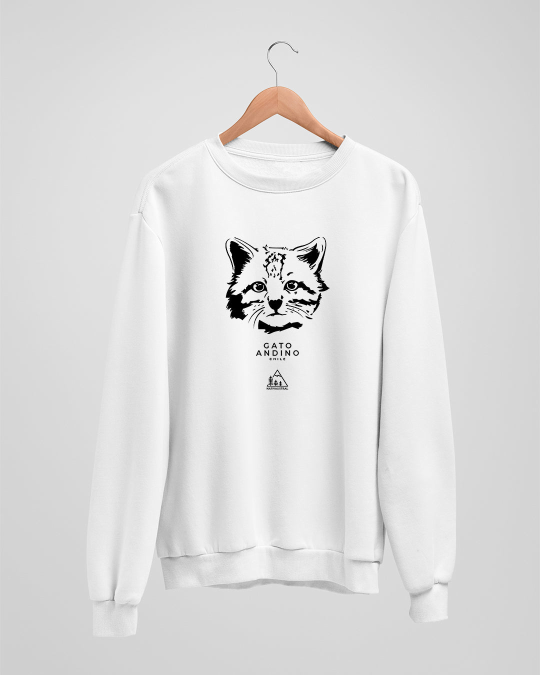 Polerón polo con diseño de gato andino, felino nativo de la cordillera andina, especie amenazada, color blanco - Nativaustral