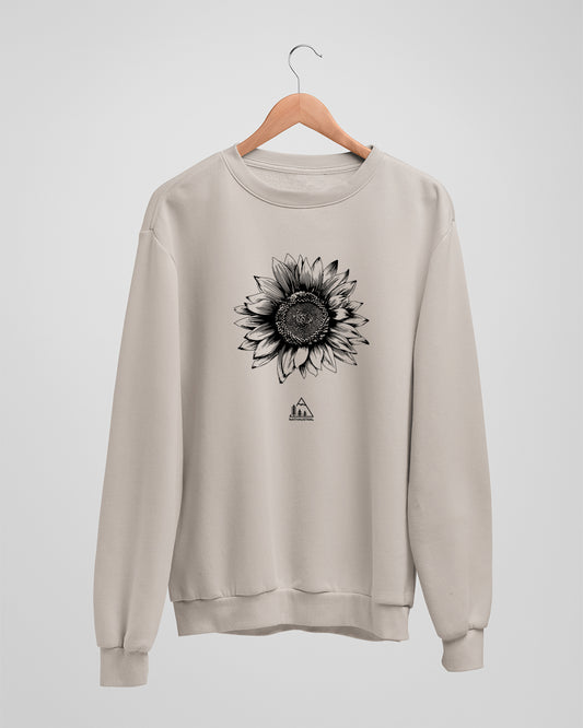 Polerón polo con diseño de girasol, flor inspirada en la naturaleza chilena, color beige - Nativaustral