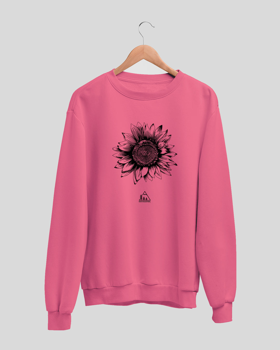 Polerón polo con diseño de girasol, flor inspirada en la naturaleza chilena, color fucsia claro - Nativaustral